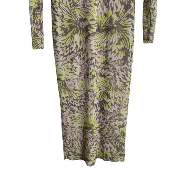 AFRM Shailene Green Abstract Long Sleeve Mesh Turtleneck Midi Dress Size S - Picture 8 of 12